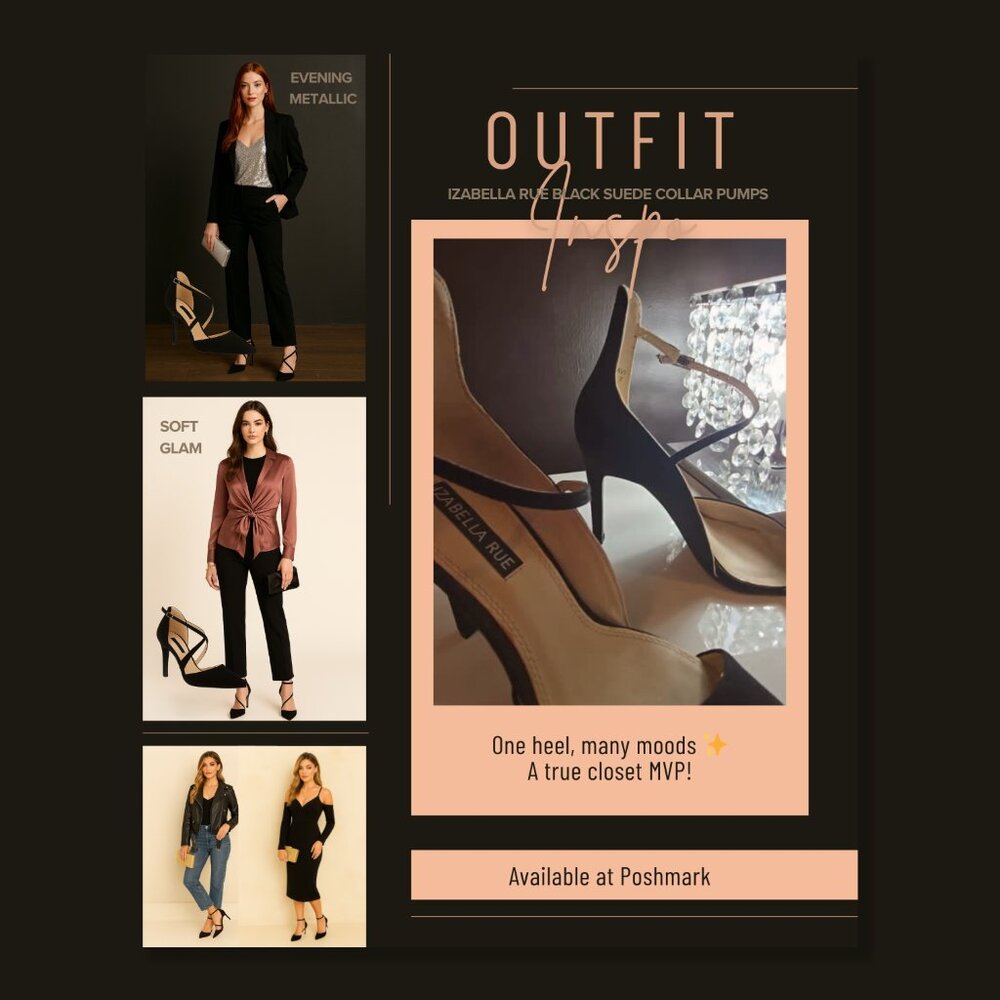 Izabella Rue Black Suede Collar D-Orsay High Heel Pumps with a Strap 4.25"